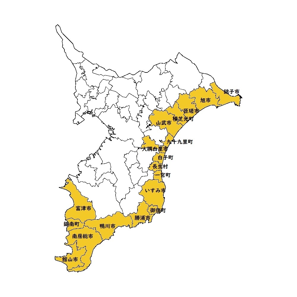 県内の「南海トラフ地震防災対策推進地域」に指定された18市町村(黄色の地域)